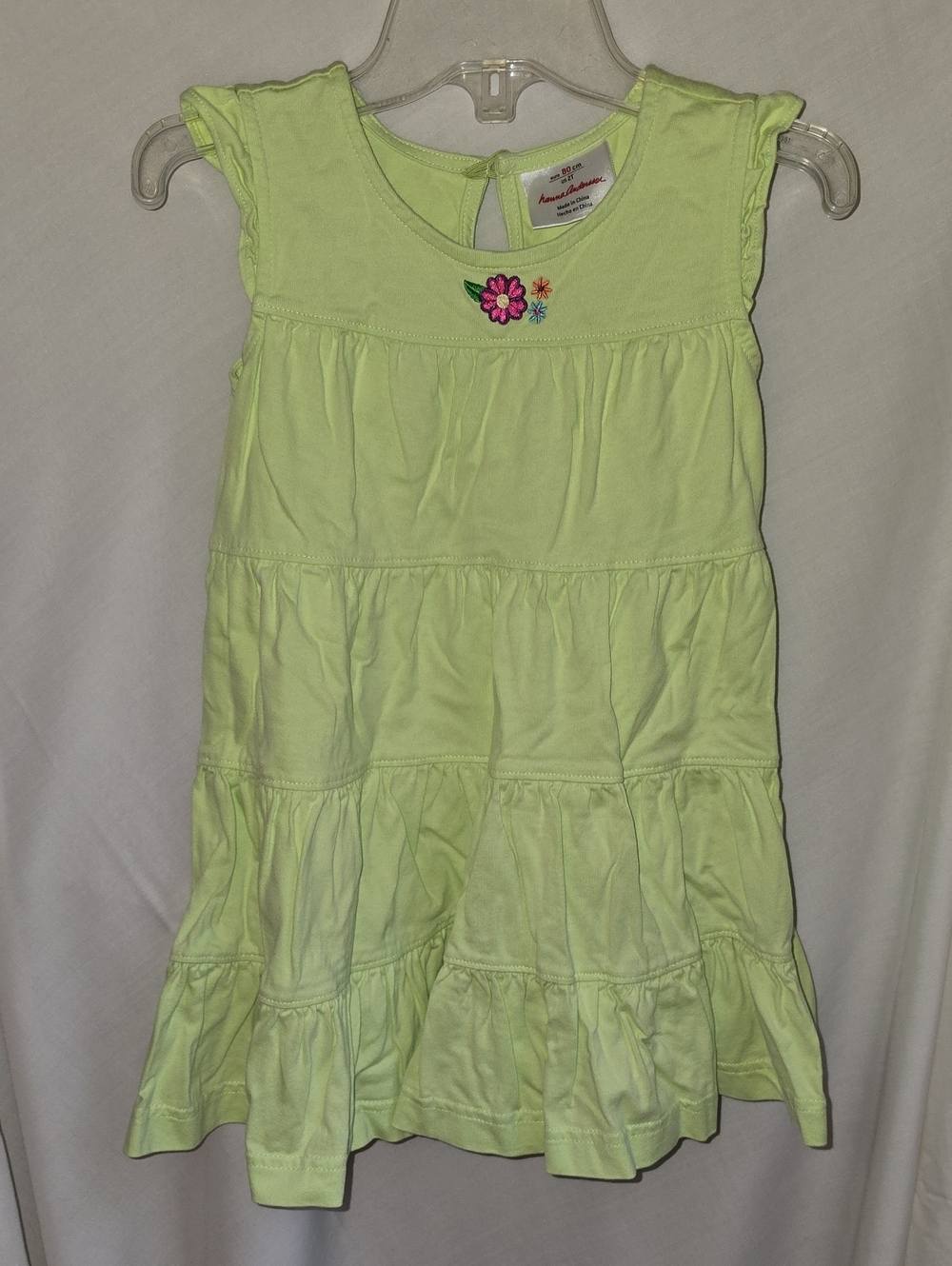 Hanna Andersson Light Green Tiered Dress with Pink Flower